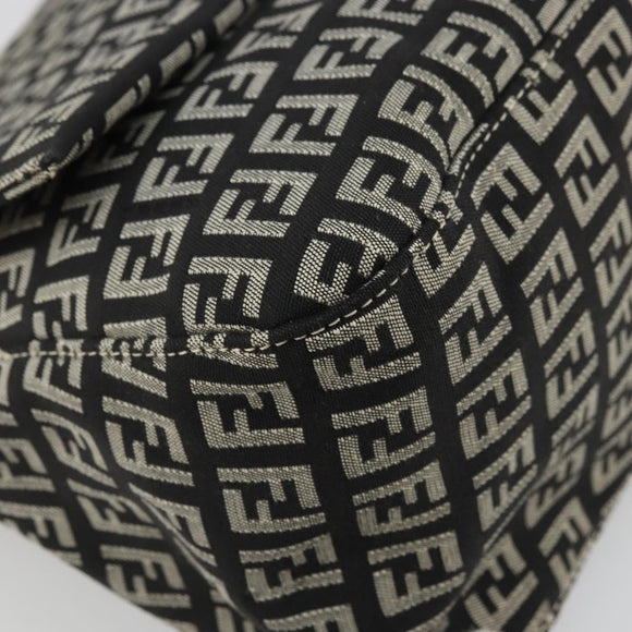 FENDI Zucchino Canvas Mamma Baguette Shoulder Bag Black Gold Auth am11274SAV