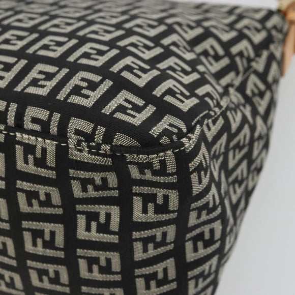 FENDI Zucchino Canvas Mamma Baguette Shoulder Bag Black Gold Auth am11274SAV