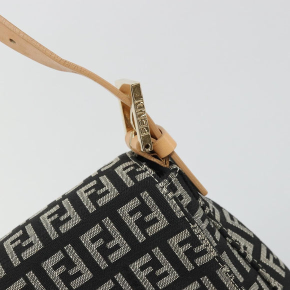 FENDI Zucchino Canvas Mamma Baguette Shoulder Bag Black Gold Auth am11274SAV
