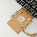 FENDI Zucchino Canvas Mamma Baguette Shoulder Bag Black Gold Auth am11274SAV-10