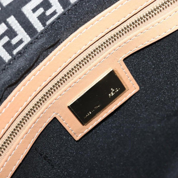 FENDI Zucchino Canvas Mamma Baguette Shoulder Bag Black Gold Auth am11274SAV
