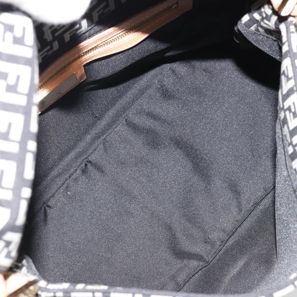FENDI Zucchino Canvas Mamma Baguette Shoulder Bag Black Gold Auth am11274SAV