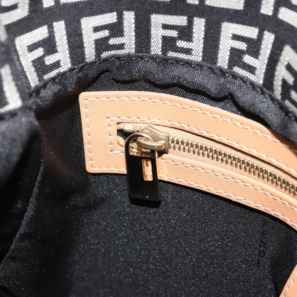 FENDI Zucchino Canvas Mamma Baguette Shoulder Bag Black Gold Auth am11274SAV