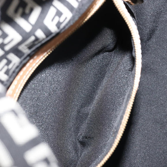 FENDI Zucchino Canvas Mamma Baguette Shoulder Bag Black Gold Auth am11274SAV
