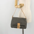 FENDI Zucchino Canvas Mamma Baguette Shoulder Bag Black Gold Auth am11274SAV-25