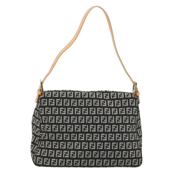 FENDI Zucchino Canvas Mamma Baguette Shoulder Bag Black Gold Auth am11274SAV