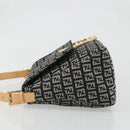 FENDI Zucchino Canvas Mamma Baguette Shoulder Bag Black Gold Auth am11274SAV-4
