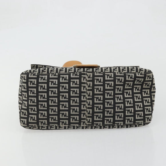 FENDI Zucchino Canvas Mamma Baguette Shoulder Bag Black Gold Auth am11274SAV
