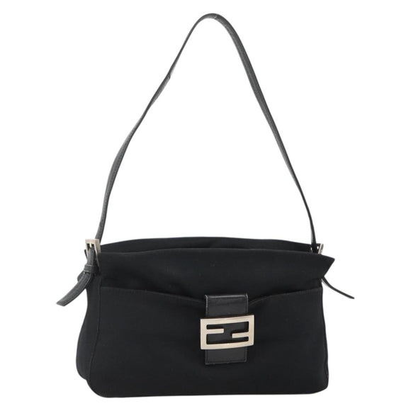 FENDI Mamma Baguette Shoulder Bag Jersey Black Silver Auth am11275A