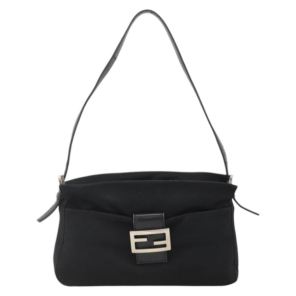FENDI Mamma Baguette Shoulder Bag Jersey Black Silver Auth am11275A
