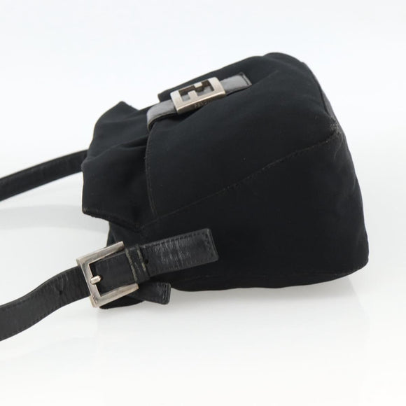 FENDI Mamma Baguette Shoulder Bag Jersey Black Silver Auth am11275A