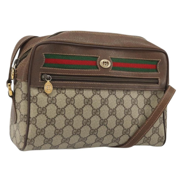 GUCCI GG Supreme Web Sherry Line Bag PVC Beige Gold 56 02 088 Auth am11288