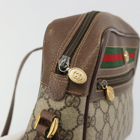 GUCCI GG Supreme Web Sherry Line Bag PVC Beige Gold 56 02 088 Auth am11288