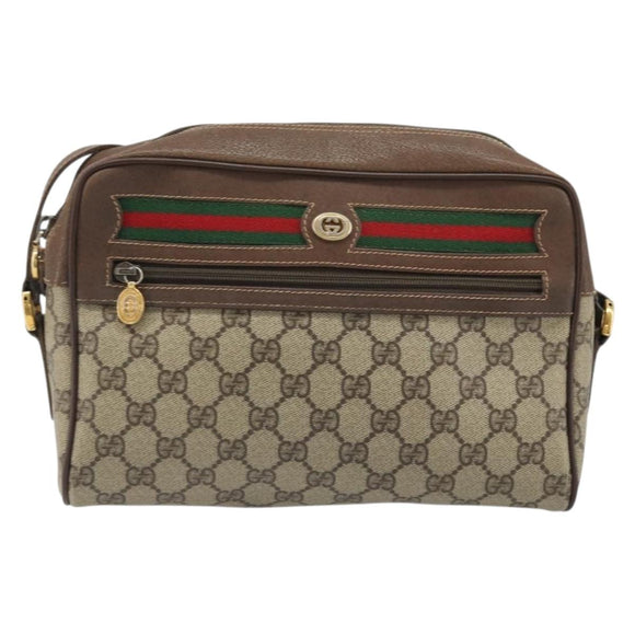 GUCCI GG Supreme Web Sherry Line Bag PVC Beige Gold 56 02 088 Auth am11288
