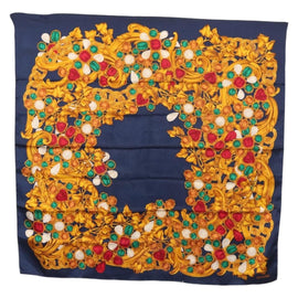 CHANEL Scarf Silk Navy CC Auth am11300