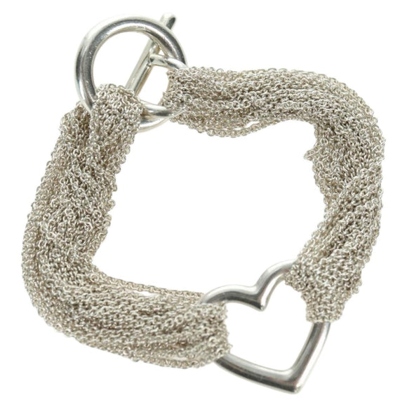 TIFFANY&Co. 10-Row Open Heart Toggle Chain Bracelet Ag925 Silver Auth am11311M