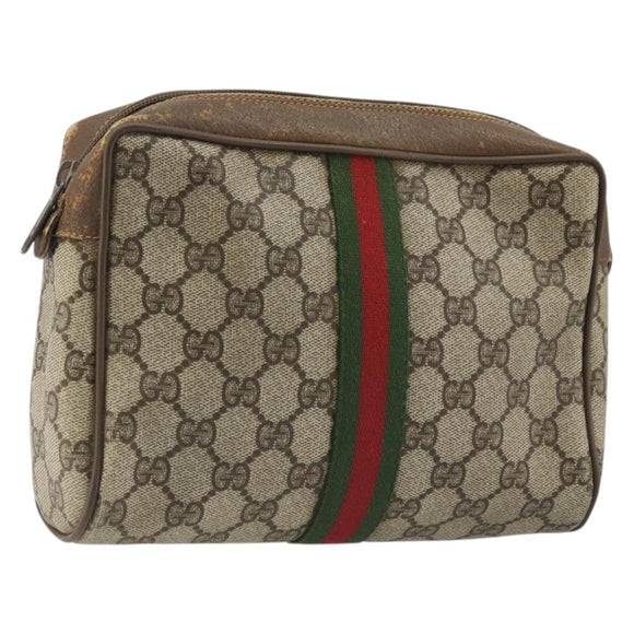 GUCCI GG Supreme Web Sherry Line Clutch Bag PVC Beige Red 89 01 012 Auth am11316