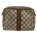 GUCCI GG Supreme Web Sherry Line Clutch Bag PVC Beige Red 89 01 012 Auth am11316-2