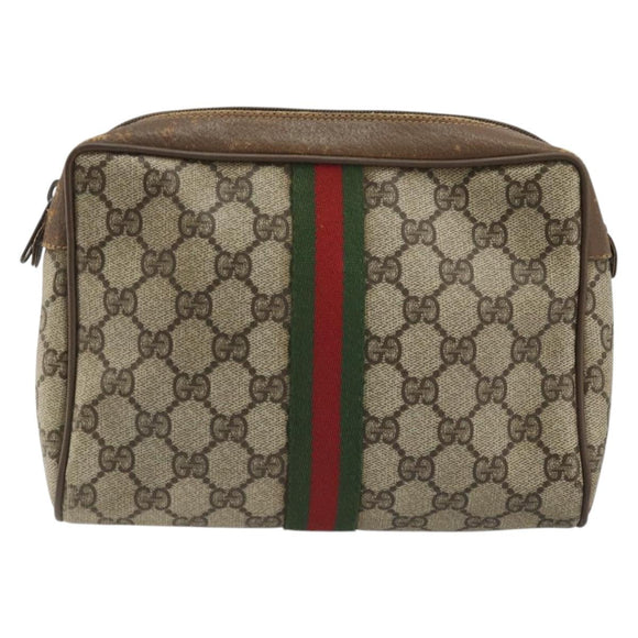 GUCCI GG Supreme Web Sherry Line Clutch Bag PVC Beige Red 89 01 012 Auth am11316