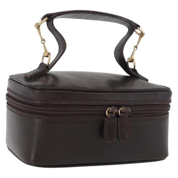 GUCCI Horsebit Vanity Bag Leather Dark Brown Gold 032 1956 0141 Auth am11317