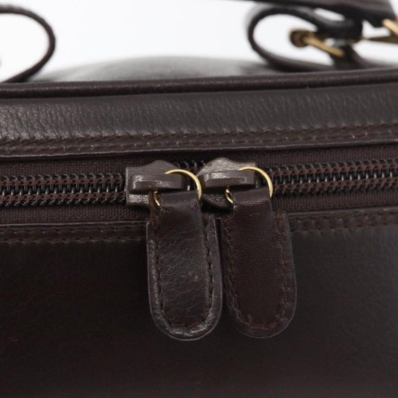 GUCCI Horsebit Vanity Bag Leather Dark Brown Gold 032 1956 0141 Auth am11317