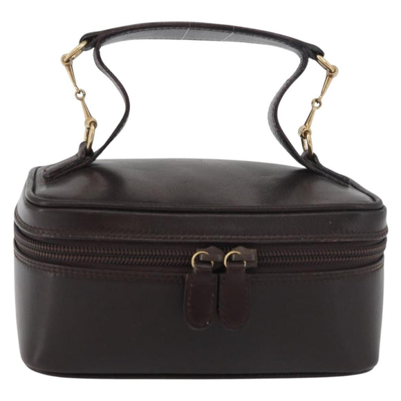 GUCCI Horsebit Vanity Bag Leather Dark Brown Gold 032 1956 0141 Auth am11317