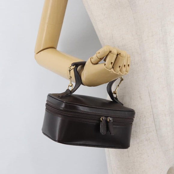 GUCCI Horsebit Vanity Bag Leather Dark Brown Gold 032 1956 0141 Auth am11317