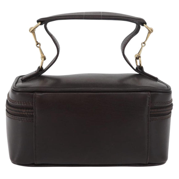 GUCCI Horsebit Vanity Bag Leather Dark Brown Gold 032 1956 0141 Auth am11317