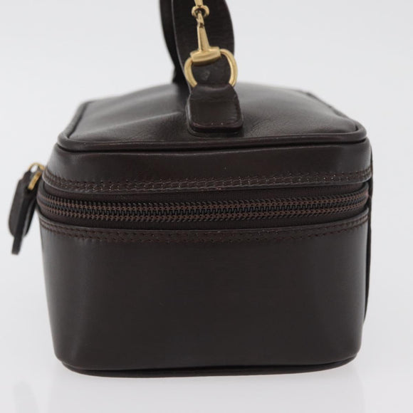 GUCCI Horsebit Vanity Bag Leather Dark Brown Gold 032 1956 0141 Auth am11317