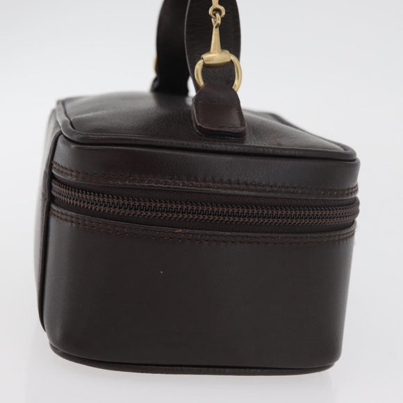 GUCCI Horsebit Vanity Bag Leather Dark Brown Gold 032 1956 0141 Auth am11317