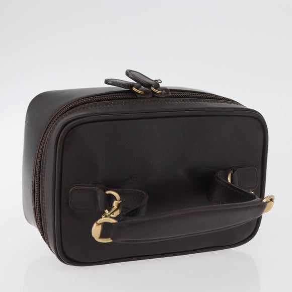 GUCCI Horsebit Vanity Bag Leather Dark Brown Gold 032 1956 0141 Auth am11317