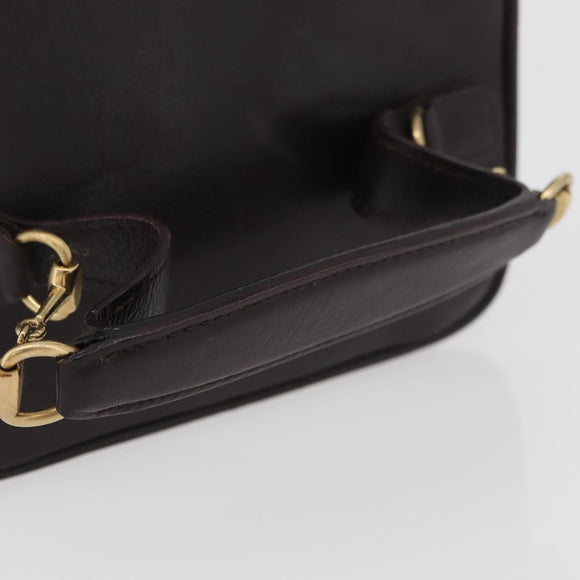 GUCCI Horsebit Vanity Bag Leather Dark Brown Gold 032 1956 0141 Auth am11317