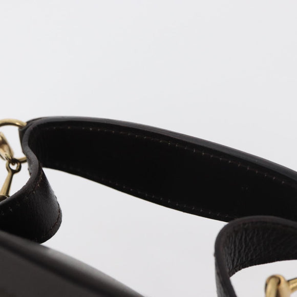 GUCCI Horsebit Vanity Bag Leather Dark Brown Gold 032 1956 0141 Auth am11317