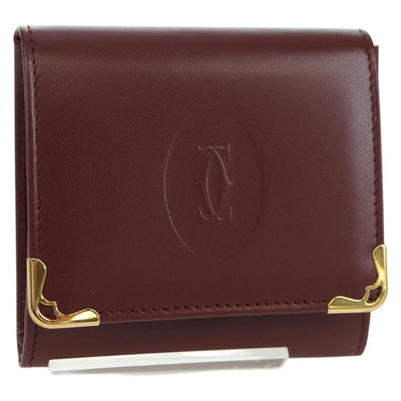 CARTIER Must Line Coin Purse Leather Bordeaux Gold Auth am11323V