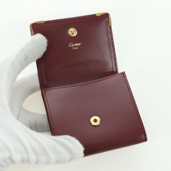 CARTIER Must Line Coin Purse Leather Bordeaux Gold Auth am11323V