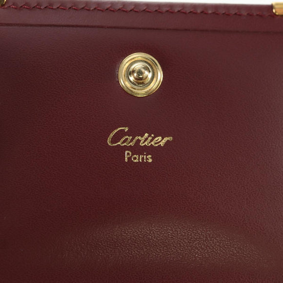 CARTIER Must Line Coin Purse Leather Bordeaux Gold Auth am11323V