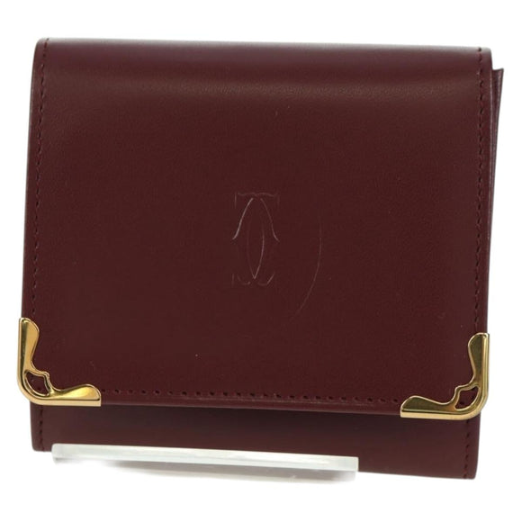 CARTIER Must Line Coin Purse Leather Bordeaux Gold Auth am11323V