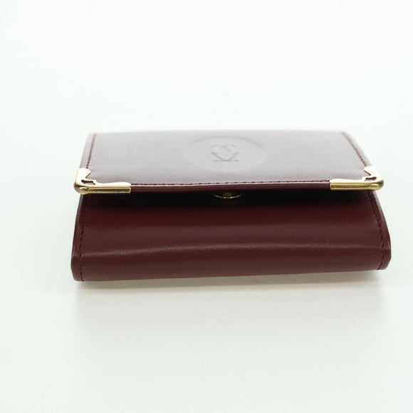 CARTIER Must Line Coin Purse Leather Bordeaux Gold Auth am11323V