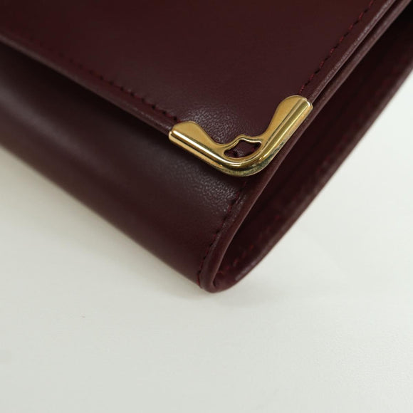 CARTIER Must Line Coin Purse Leather Bordeaux Gold Auth am11323V