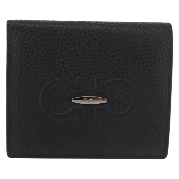 Salvatore Ferragamo Gancini Bifold Wallet Leather Black Auth am11324A