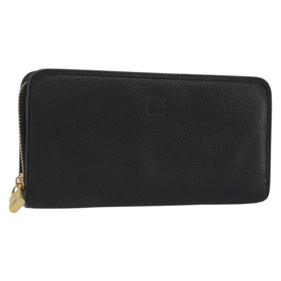 LOEWE Anagram Round Long Wallet Leather Black Gold Auth am11327A