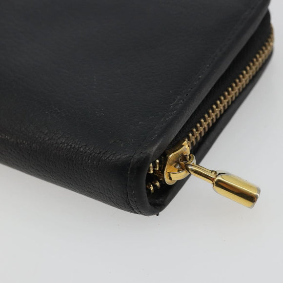 LOEWE Anagram Round Long Wallet Leather Black Gold Auth am11327A