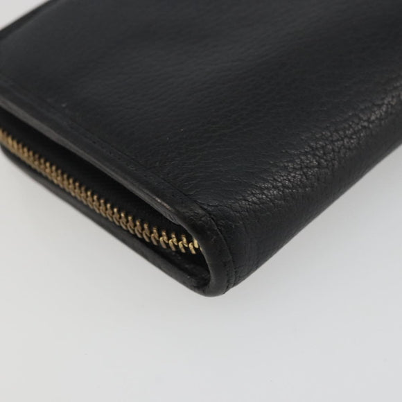 LOEWE Anagram Round Long Wallet Leather Black Gold Auth am11327A