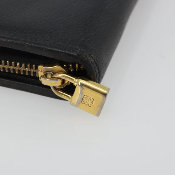 LOEWE Anagram Round Long Wallet Leather Black Gold Auth am11327A