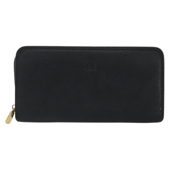 LOEWE Anagram Round Long Wallet Leather Black Gold Auth am11327A