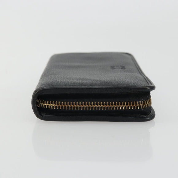 LOEWE Anagram Round Long Wallet Leather Black Gold Auth am11327A