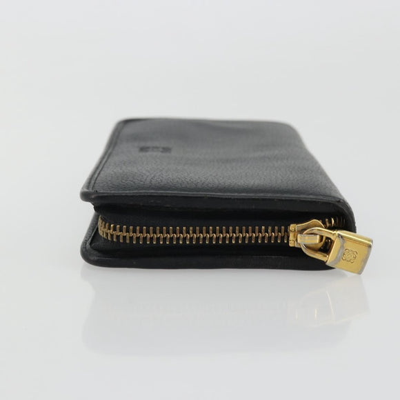 LOEWE Anagram Round Long Wallet Leather Black Gold Auth am11327A