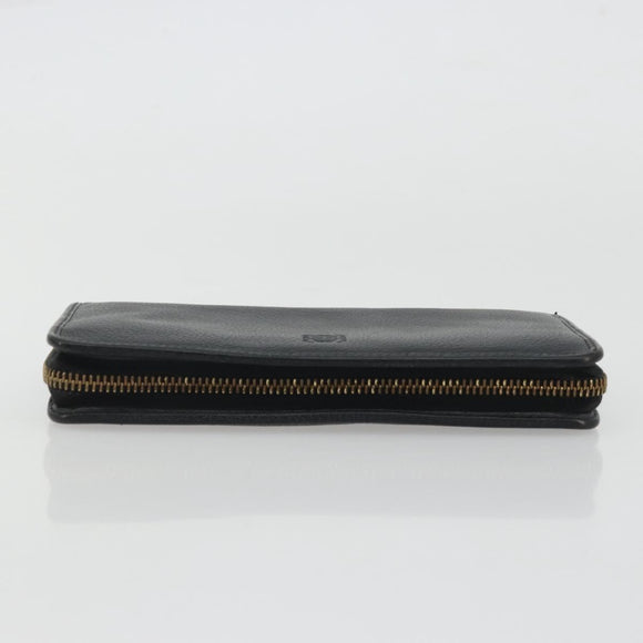 LOEWE Anagram Round Long Wallet Leather Black Gold Auth am11327A