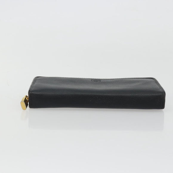 LOEWE Anagram Round Long Wallet Leather Black Gold Auth am11327A