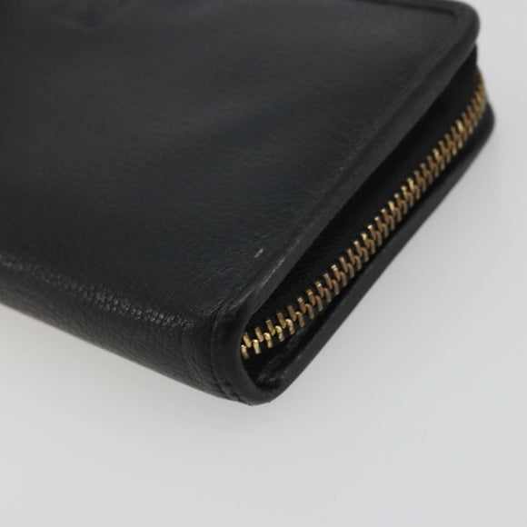 LOEWE Anagram Round Long Wallet Leather Black Gold Auth am11327A